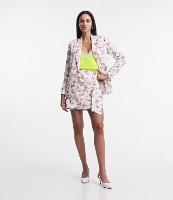 Saia Curta em Linho com Faixa e Flores Estampadas - 1