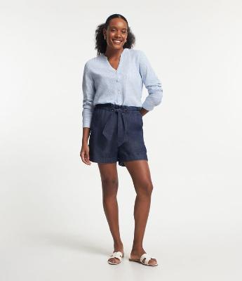 Bermuda em Jeans com Cós Elástico e Amarração