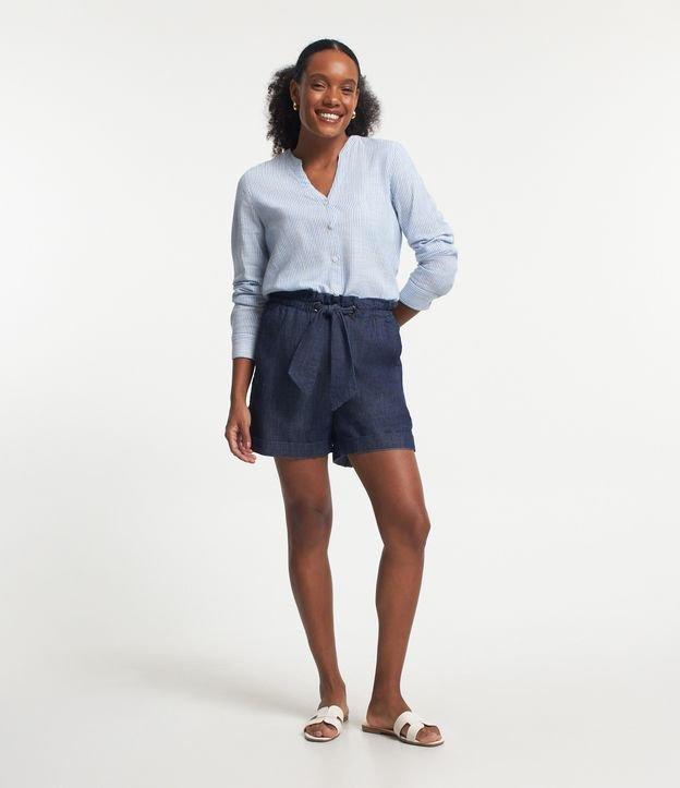 Bermuda em Jeans com Cós Elástico e Amarração - 1