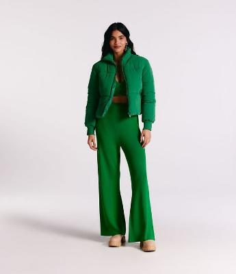 Calça Flare Cintura Alta em Tricô Canelada