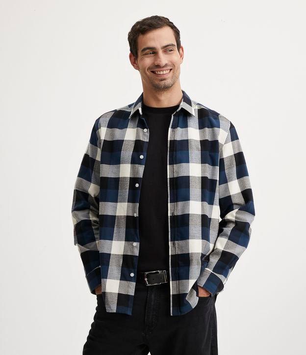 Camisa Comfort em Algodão com Estampa Xadrez e Manga Longa - 1