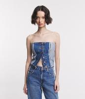Top Jeans com Decote Tomara que Caia e Recortes - 1