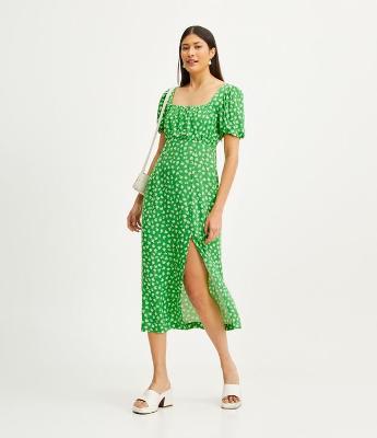 Vestido Midi em Viscose com Manga Curta e Estampa Floral