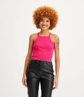 Blusa Curta de Alça em Tricô Canelado - 1