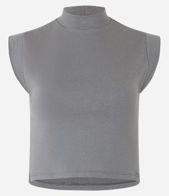 Blusa Regata Cropped em Ribana com Golinha Alta