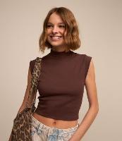 Blusa Regata Cropped em Ribana com Golinha Alta - 2