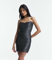 Vestido Curto em Meia Malha Metalizado com Decote Tomara que Caia - 1