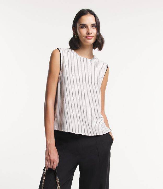 Blusa sem Manga em Viscolinho com Listras em Fio Tinto - 1