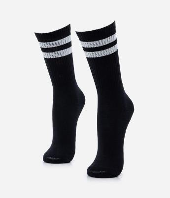 Meia Cano Alto em Algodão com Textura Canelada e Listras