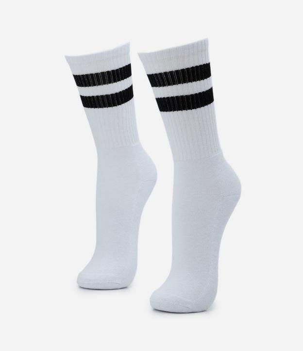 Meia Cano Alto em Algodão com Textura Canelada e Listras - 1