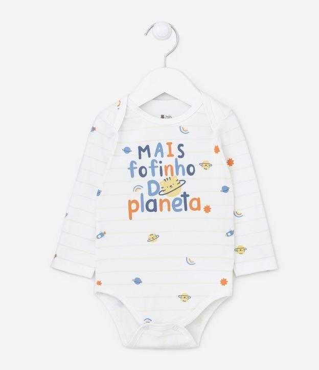 Body Longo Infantil com Estampa com Lettering e Planetas - Tam RN a 18 meses - 1
