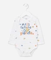 Body Longo Infantil com Estampa com Lettering e Planetas - Tam RN a 18 meses - 1