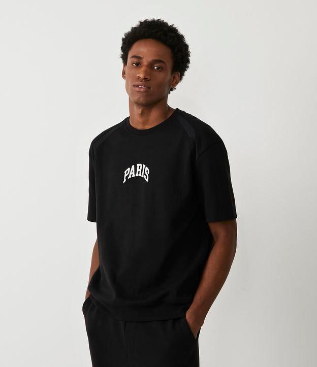 Camiseta Boxy em Algodão com Lettering Paris e Barra Ajustada - 1