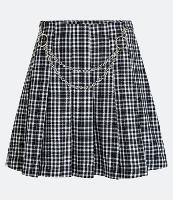 Saia Plissada em Alfaiataria Xadrez com Pregas e Corrente - 2