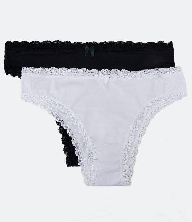 Kit 02 Calcinhas Biquíni em Microfibra com Rendas e Lacinho - 1