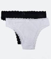 Kit 02 Calcinhas Biquíni em Microfibra com Rendas e Lacinho - 1