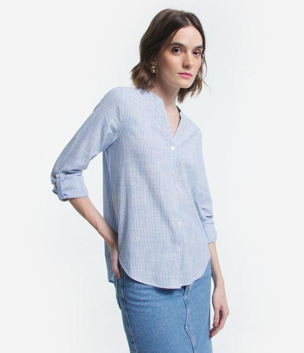 Camisa Manga Longa em Viscolinho Listrado com Fio Tinto - 1