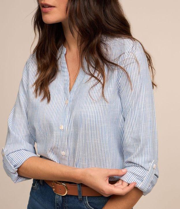 Camisa Manga Longa em Viscolinho Listrado com Fio Tinto - 2