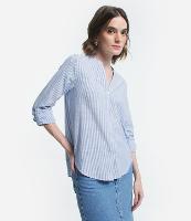 Camisa Manga Longa em Viscolinho Listrado com Fio Tinto - 1