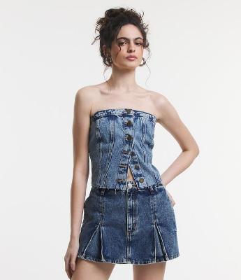 Top Jeans Corset com Decote Tomara que Caia e Lastex nas Costas