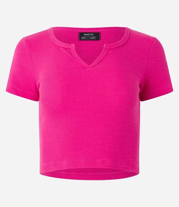 Blusa Curta em Ribana com Recorte V na Gola - 2