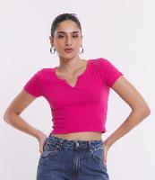 Blusa Curta em Ribana com Recorte V na Gola - 1
