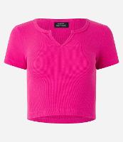 Blusa Curta em Ribana com Recorte V na Gola - 2