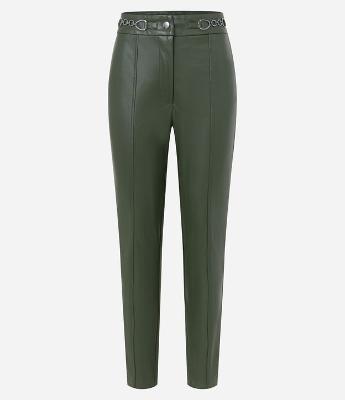 Calça Legging com Frente em Material Sintético e Detalhe Corrente no Cós