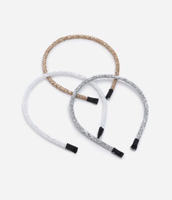 Kit 03 Tiaras Finas Infantis Cobertas por Glitter