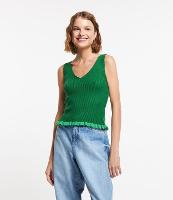 Blusa Regata em Tricô Texturizada e Barra com Frufru Contrastante - 1