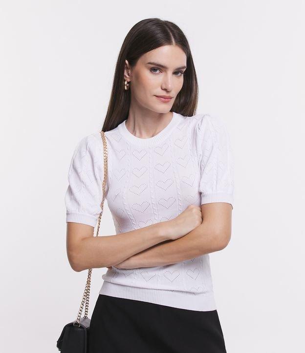 Blusa em Tricô com Manga Bufante e Textura Coração - 1