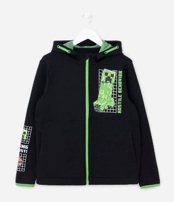 Blusão Infantil em Fleece com Capuz e Estampa do Minecraft - Tam 5 a 14 anos