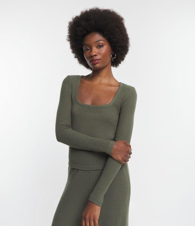 Blusa Curta Texturizada com Decote Quadrado - 1