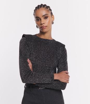 Blusa em Viscose com Ombreiras e Superfície com Brilho