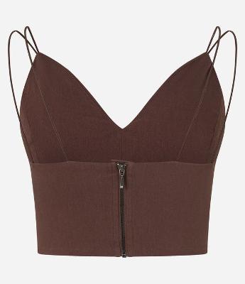 Blusa Cropped Corsetado em Bengaline com Decote V