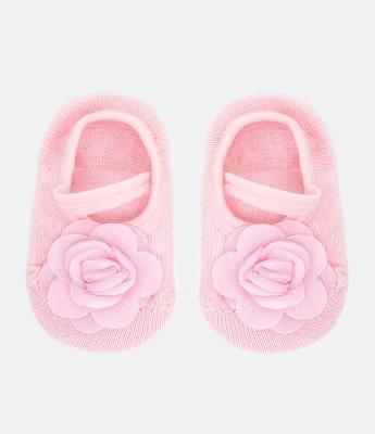 Meia Sapatilha Infantil com Flôr Aplicada e Antiderrapante - Tam 0 a 12 Meses