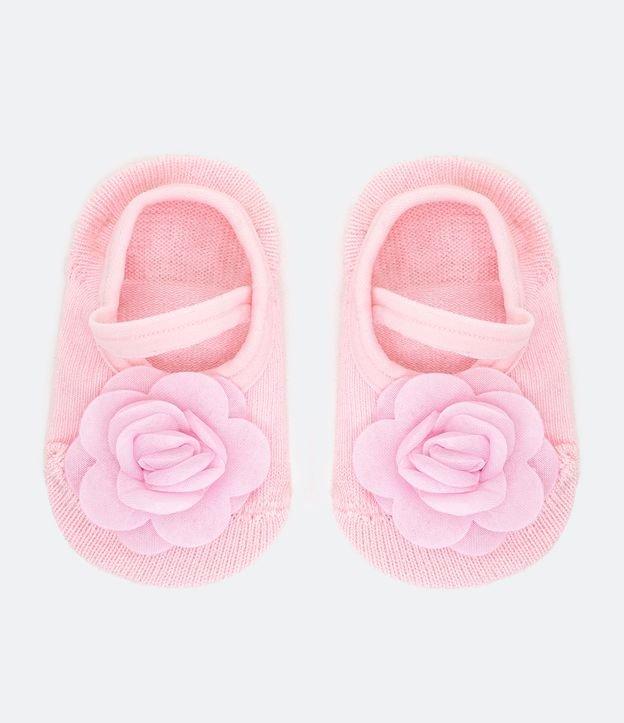 Meia Sapatilha Infantil com Flôr Aplicada e Antiderrapante - Tam 0 a 12 Meses - 1