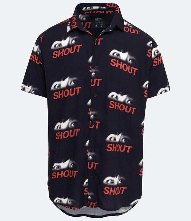 Camisa Manga Curta em Viscose com Estampa de Olhos Shout - 1