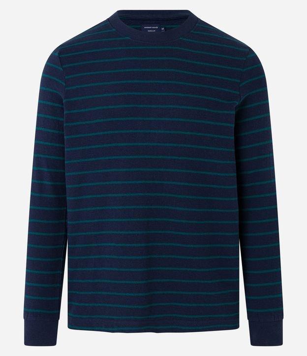 Camiseta Regular em Algodão Texturizado e Estampa de Listras - 2