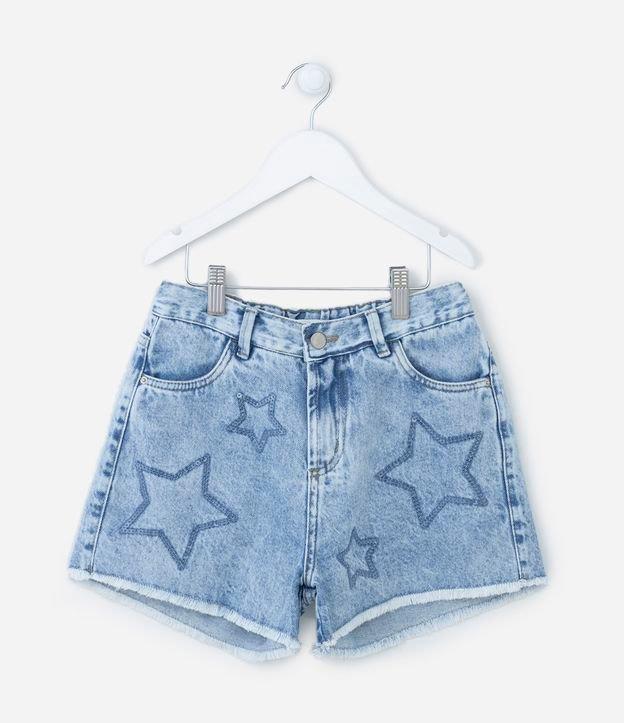 Short Cintura Alta em Jeans com Bordado de Estrelas em Paetês - Tam 5 a 14 anos - 1