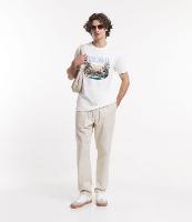 Calça Loose em Sarja com Cós Elástico e Bolso Amplo - 1