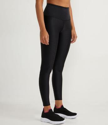 Calça Legging Esportiva em Poliamida Texturizada com Brilho e Cós Alto