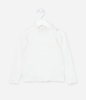 Blusa Manga Longa Infantil com Babadinho e Botões de Corações - Tam 1 a 5 anos