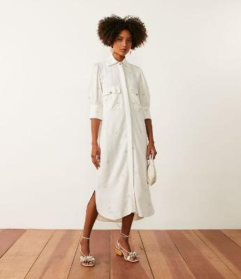 Vestido Chemise em Linho com Bordado