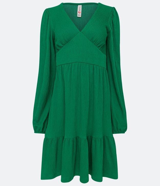 Vestido Curto em Malha Texturizada com Decote V - 2