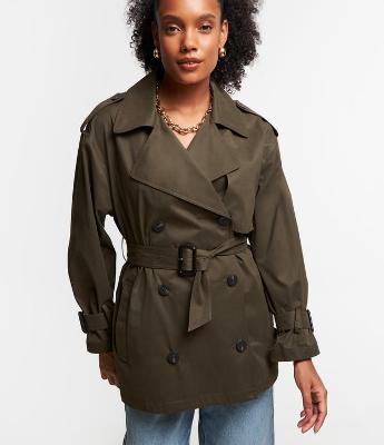 Jaqueta Trench Coat Transpassado com Botões Duplos