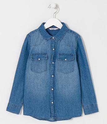 Camisa Jeans Infantil com Manga Longa Tam 5 a 14