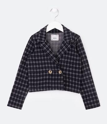 Casaco Infantil Texturizado com Estampa Xadrez - Tam 5 a 14 Anos