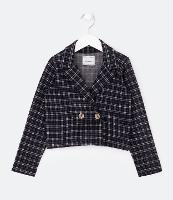 Casaco Infantil Texturizado com Estampa Xadrez - Tam 5 a 14 Anos - 1