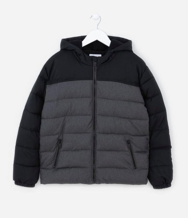 Jaqueta Puffer com Bloco de Cor e Gola com Capuz - Tam 5 a 14 anos - 1